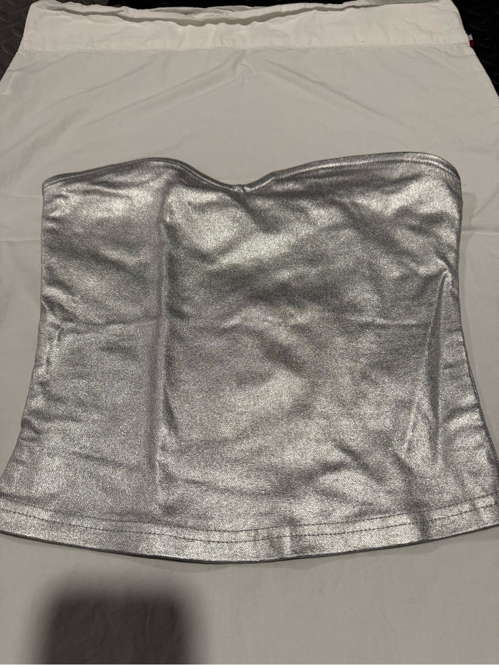 Metallic Silver Strapless Bustier Top and Skirt